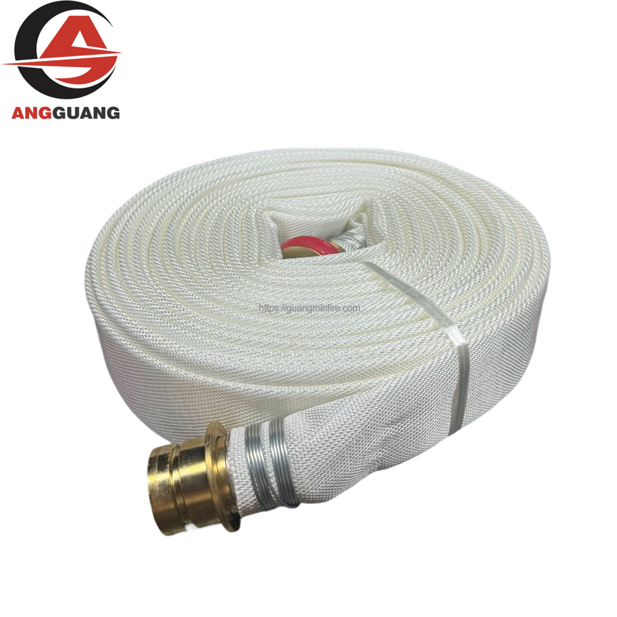 White Polyester Fire Hose with Brass Machino Couplings | Marine Grade Fire Pipe