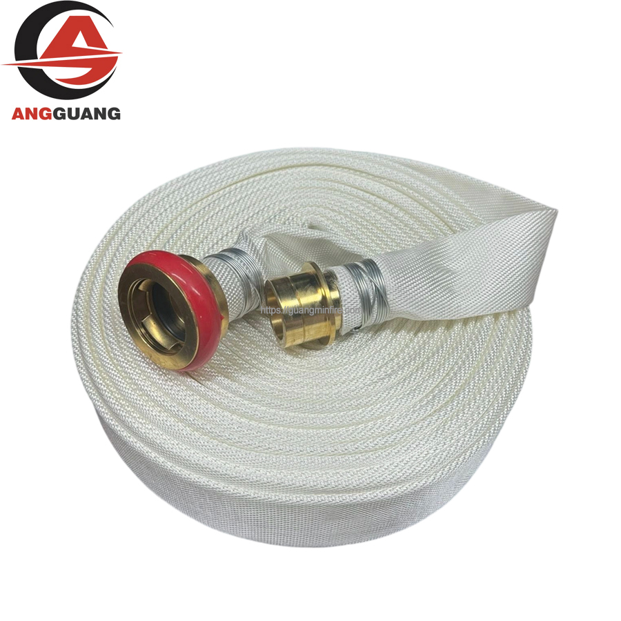 White Polyester Fire Hose with Brass Machino Couplings | Marine Grade Fire Pipe