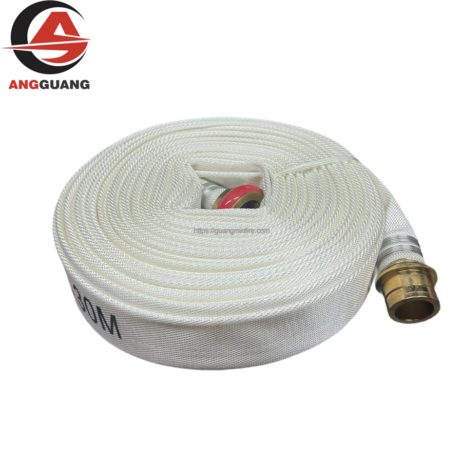 White Polyester Fire Hose with Brass Machino Couplings | Marine Grade Fire Pipe