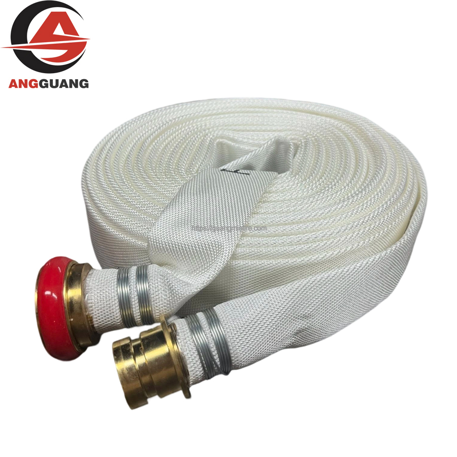 White Polyester Fire Hose with Brass Machino Couplings | Marine Grade Fire Pipe