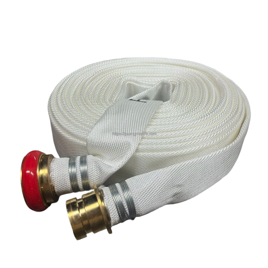 White Polyester Fire Hose with Brass Machino Couplings | Marine Grade Fire Pipe	